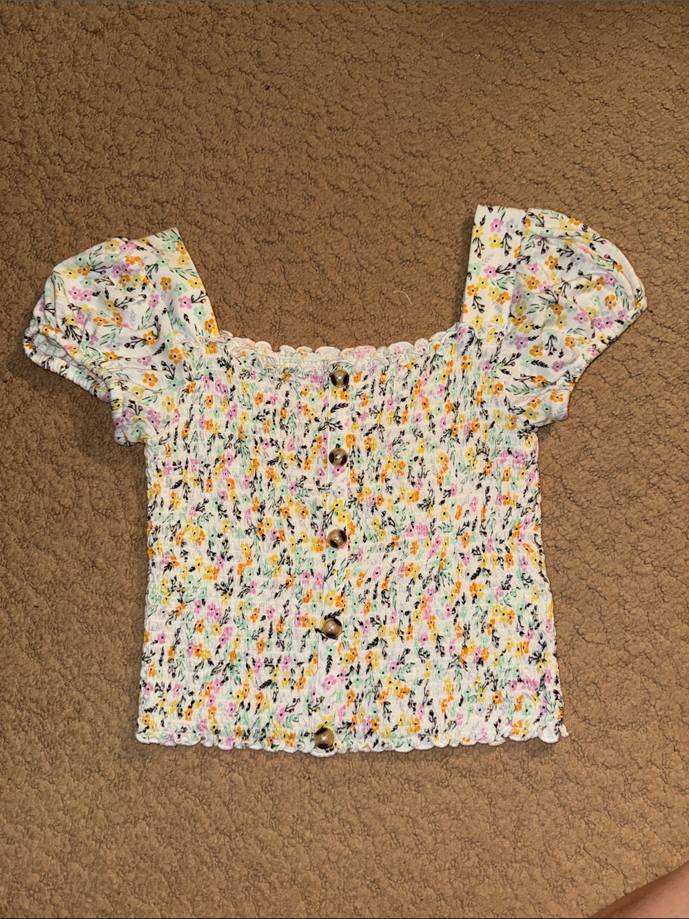 Mudd White Floral Smocked Puff-Sleeve Crop Top